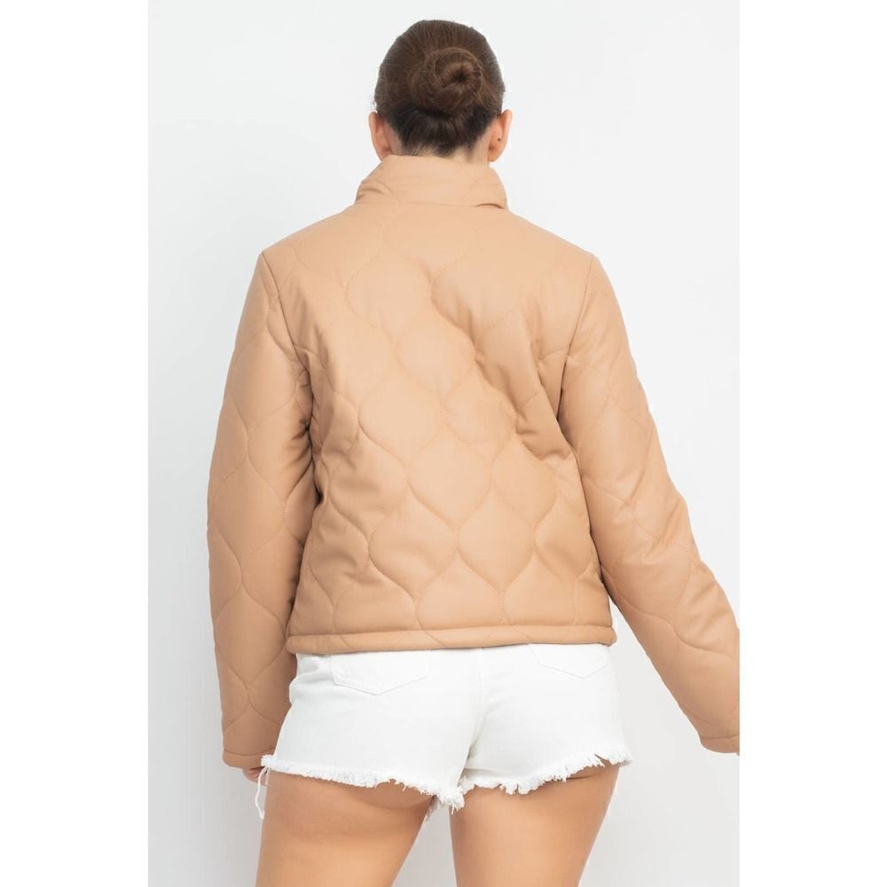 Taupe Mock Neck Quilted Jacket - Picture 5 of 5